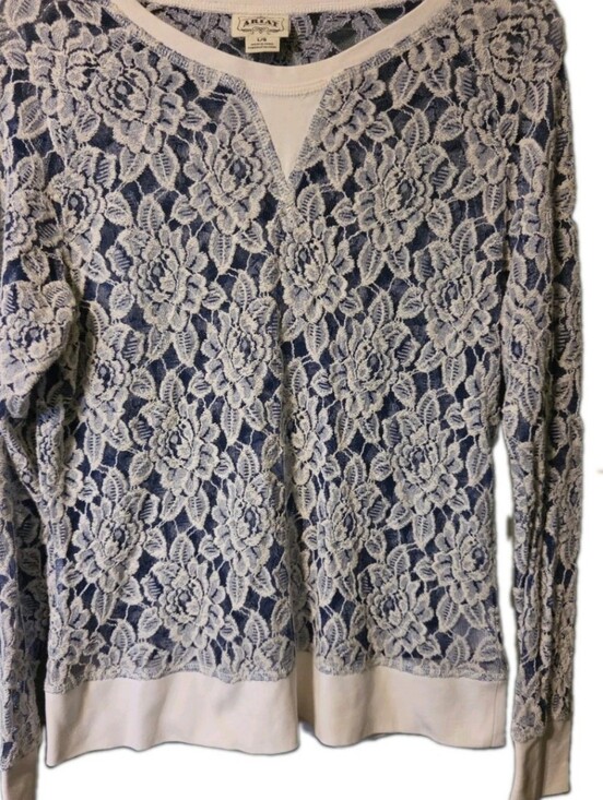 Ariat Tops - Ariat White Floral Lace Overlay Long Sleeve Top with Navy Underlay